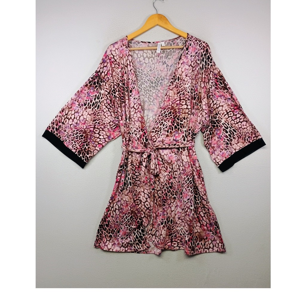 Animal Print Joyspun Womens‎ L/XL Pink Purple Leopard Kimono Wrap Robe Short Tie